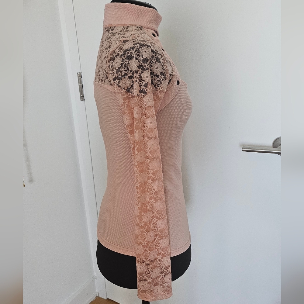 D.i.a Gyaru High Neck Lace Sleeve Top - Picture 3 of 8